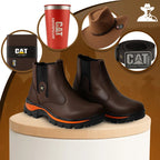 Kit Bota Masculina Adventure em Couro Legítimo e Palmilha Ortopédica +BRINDES: Chapéu, Cinto, Carteira e Copo